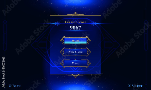 Set of Art Deco Modern User Interface Elements. Fantasy magic Lobby screen with vertical menu. Template for game interface. Vector Illustration EPS10