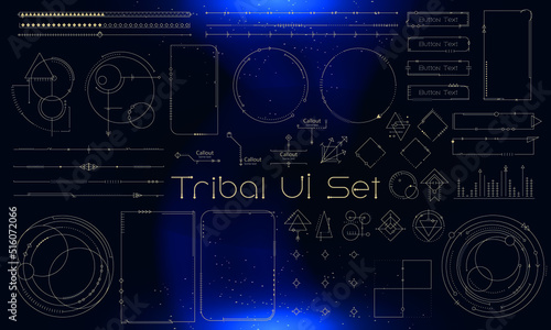 Set of Tribal User Interface Elements. Fantasy ethnic HUD. Good for game UI. Vector Illustration EPS10