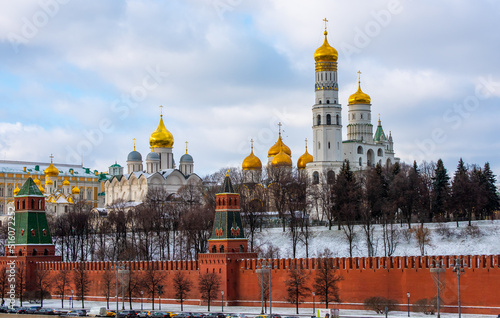 Annunciation, Assumption, Archangel Cathedrals and Ivan the Great Bell Tower on the territory of the Moscow Kremlin.