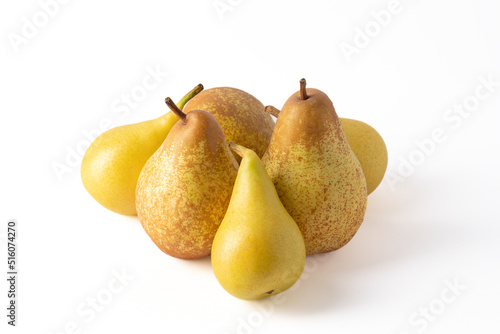 group of beautiful ripe pears isolated on white background