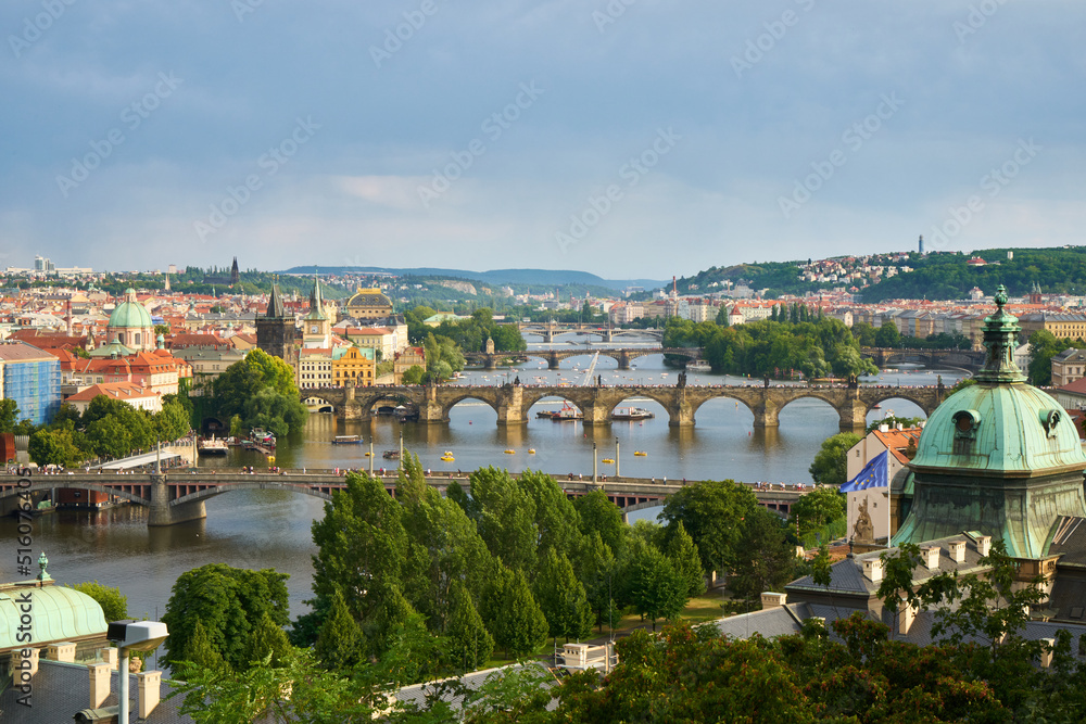 Panoramic view of the river Vltava in Prague