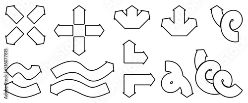Bold black outline arrows vector set isolated on white background