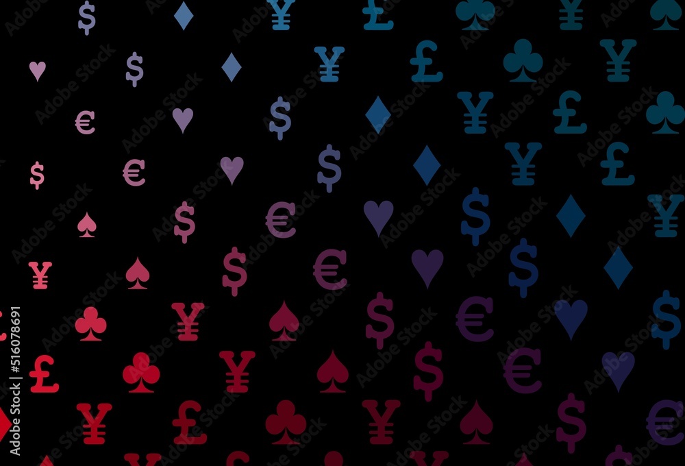 Dark blue, red vector background with cards signs. Dark blue, red vector background with cards signs.