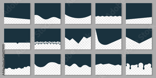 Divider Header for App, Banners or Posters. Set of Template Dividers Shapes for Website. Curve Lines, Drops, Wave Collection of Design Element for Top, Bottom Page Web Site. Vector Illustration