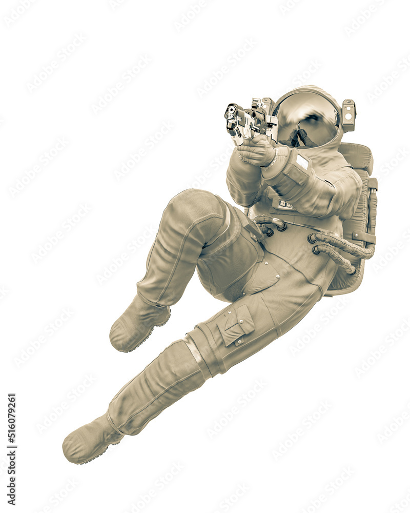 astronaut is jumping and shooting