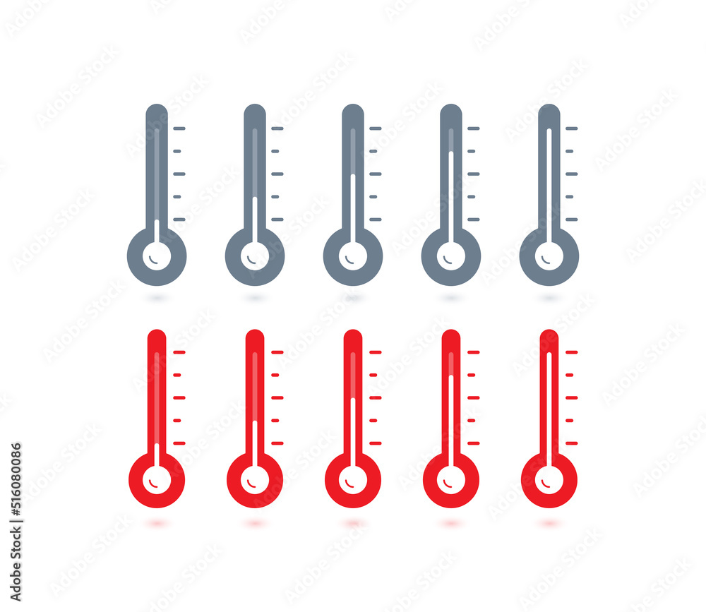 five step thermometer symbols. gray and red thermometer set Stock Vector Adobe Stock
