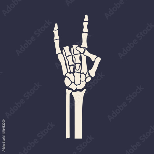 Skeleton hand with Rock gesture isolated on white background. Vector illustration