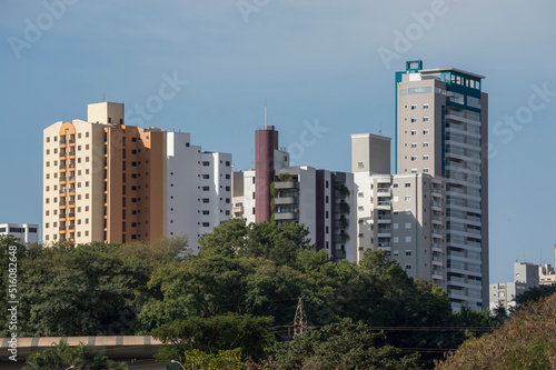 An urban landscape, shows neighborhood with many buildings nearby, multifunctional buildings, close to parks and green areas, Piracicaba SP Brazil.