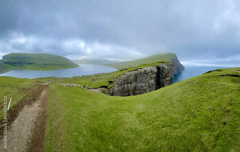 Panoramic view of Sorvagsvatn lake in Faroe island 