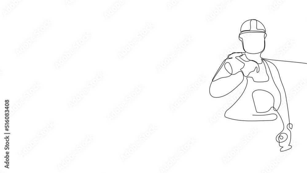 Continuous one line drawing of Surveyor with helmet on head with a tripod. High quality FullHD 4k footage Continuous one line drawing of Surveyor with helmet on head with a tripod. High quality FullHD 4k footage