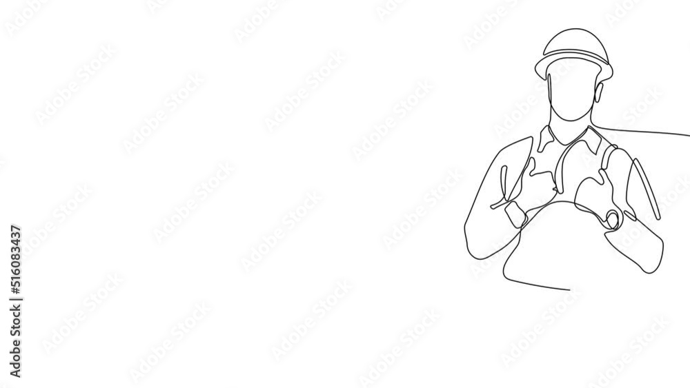 Continuous one line drawing of Surveyor with helmet on head with a tripod. High quality FullHD 4k footage Continuous one line drawing of Surveyor with helmet on head with a tripod. High quality FullHD 4k footage