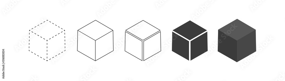 Cube vector icons set. Empty container sign. Black block symbol for web and app Cube vector icons set. Empty container sign. Black block symbol for web and app