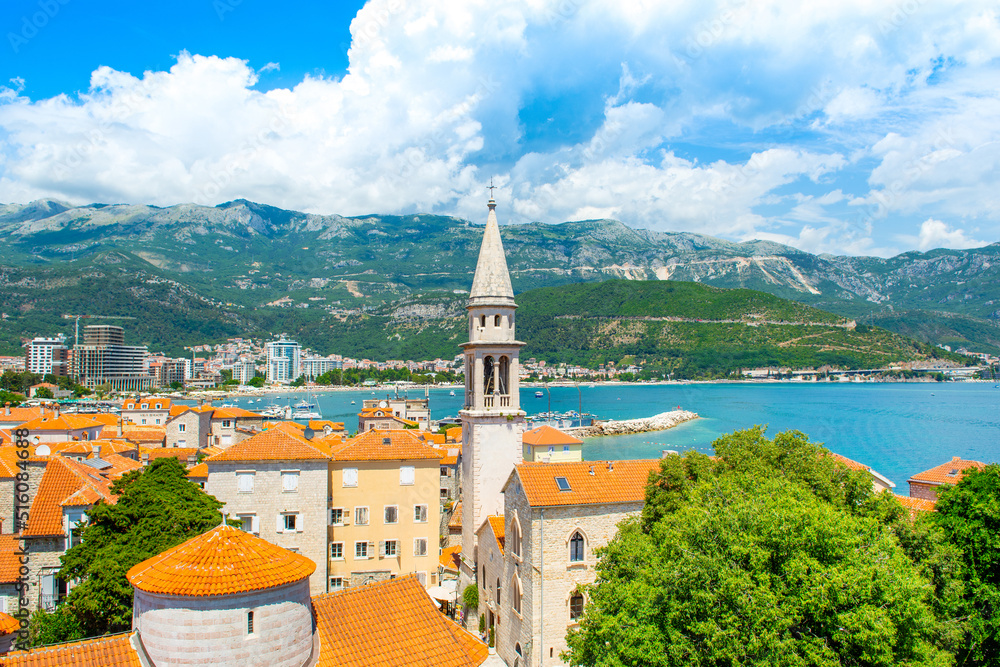 Beautiful summer landscape with the historic town of Budva, Montenegro