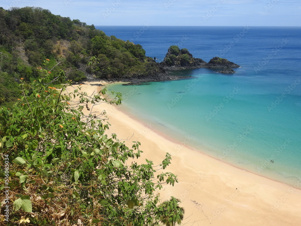 View from the hill of Conceicao beach in Fernando de Noronha, tropical island off the coast of Brazil