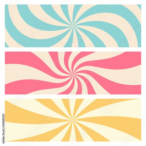 Swirling radial ice cream background. Vector for swirl design summer. Vortex starburst spiral twirl square. Helix rotation rays. Converging psychadelic scalable stripes. Fun sun light beams
