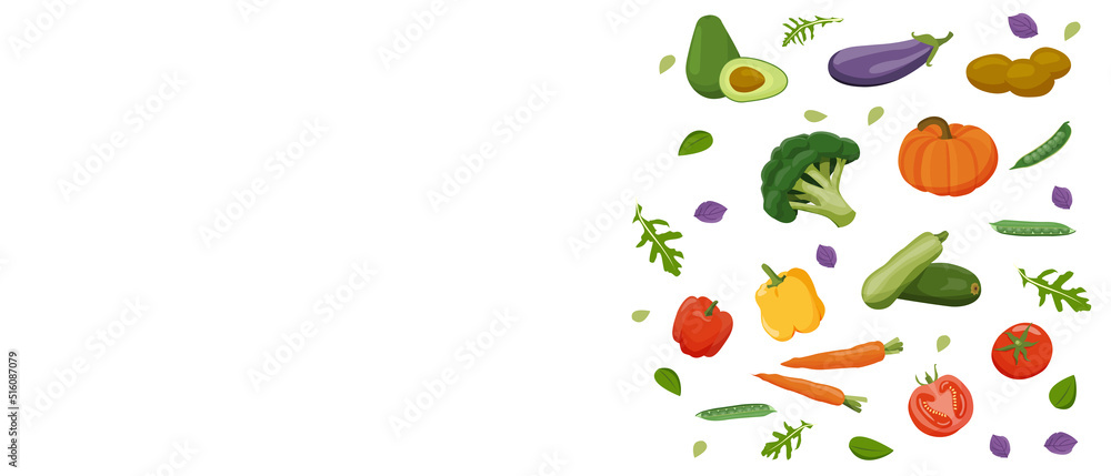 Banner of healthy food macronutrients. Fiber or cellulose presented by food products. Tomatoes, peppers, zucchini, eggplant, broccoli, cabbage, carrots, peas. vector of nutrition categories Banner of healthy food macronutrients. Fiber or cellulose presented by food products. Tomatoes, peppers, zucchini, eggplant, broccoli, cabbage, carrots, peas. vector of nutrition categories