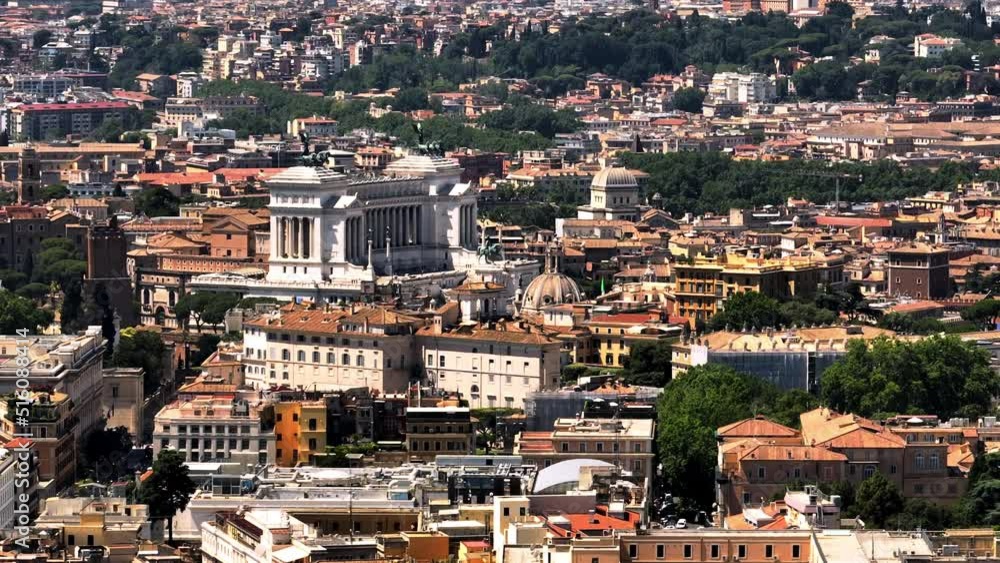 sliding shot of ancient roman structure in the center square at a major city in italy during the day sliding shot of ancient roman structure in the center square at a major city in italy during the day
