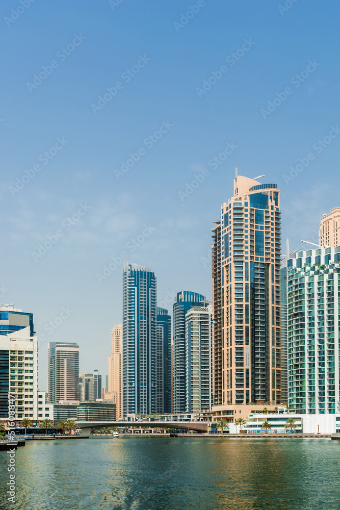 Daytime cityscape of Dubai, modern architecture of Dubai Marina area