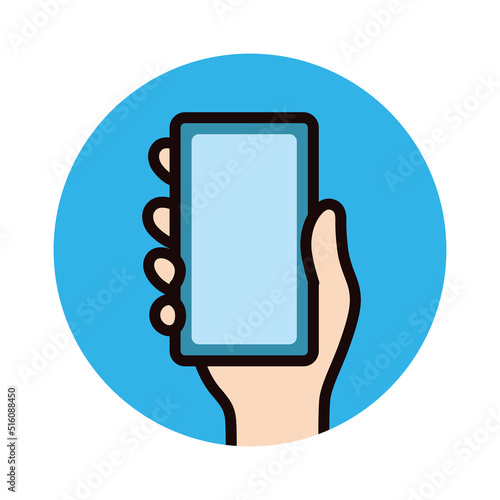 アイコン_スマホ_手_青バック_丸