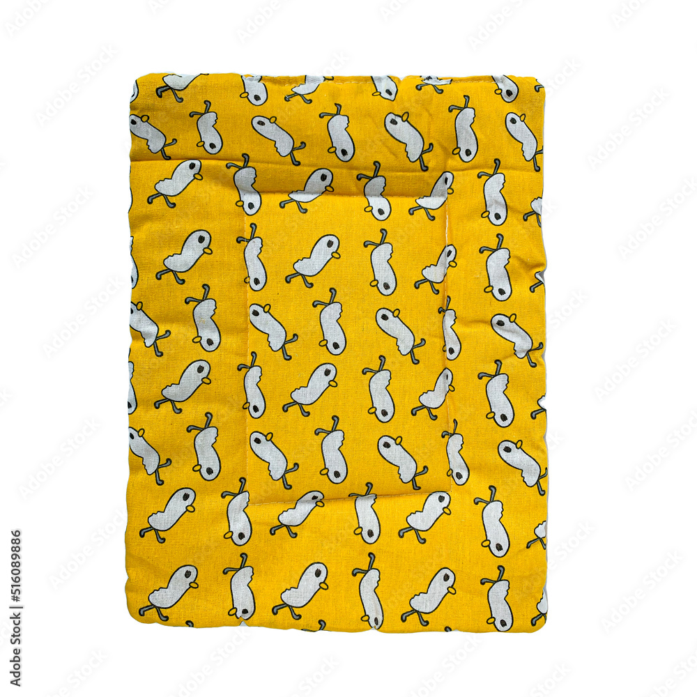 lint-free pet bedspread. yellow with bird pattern photo on a white background. for advertising and banners
