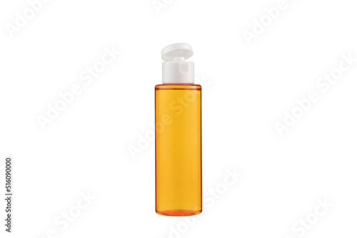 Plastic Orange Bottle with white lid , isolated on white background.
Cosmetic oil on a white background.