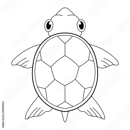 Coloring page Turtle animal, black and white cute hand drawn doodle illustration. kid print educational game page