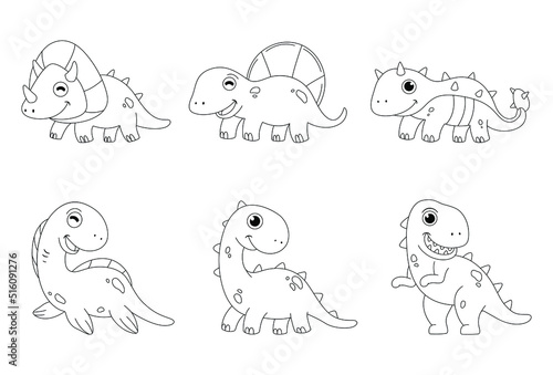 Cute Dinosaur coloring page for kids. Animals doodle cartoon style 