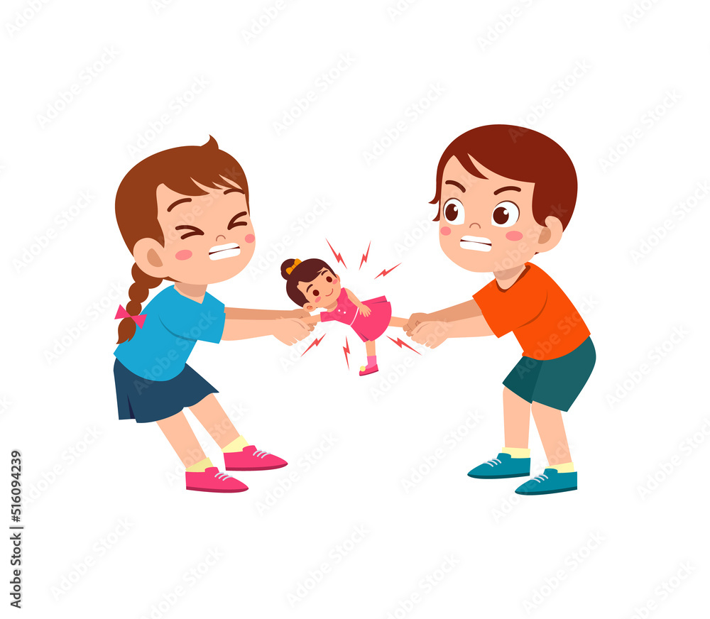 little kid pulling toy with friend and feel angry little kid pulling toy with friend and feel angry