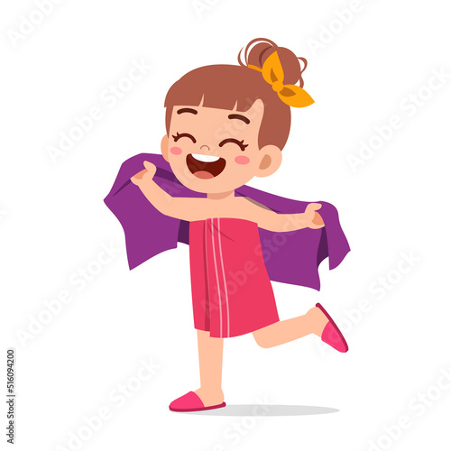 little kid dry body with towel after bath