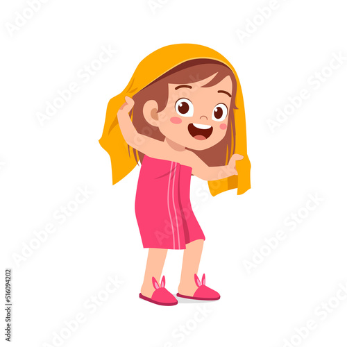 little kid dry body with towel after bath