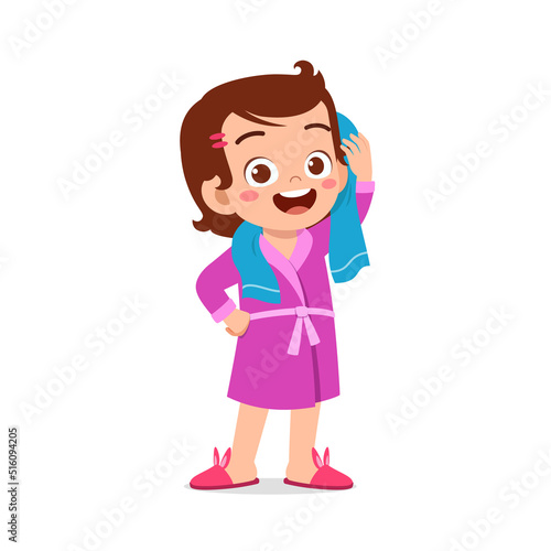 little kid dry body with towel after bath