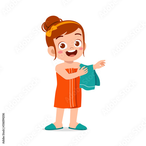 little kid dry body with towel after bath