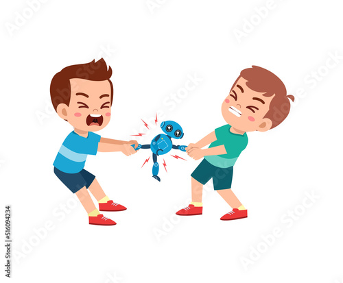 little kid pulling toy with friend and feel angry