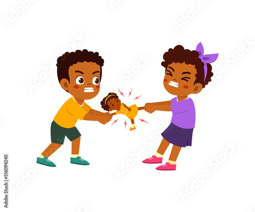 little kid pulling toy with friend and feel angry