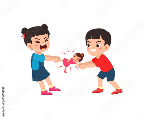 little kid pulling toy with friend and feel angry