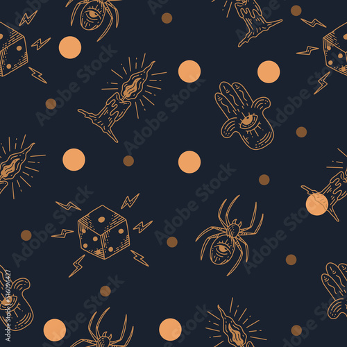 skull dead decoration seamless pattern random lite cream object wallpaper with design very dark blue.