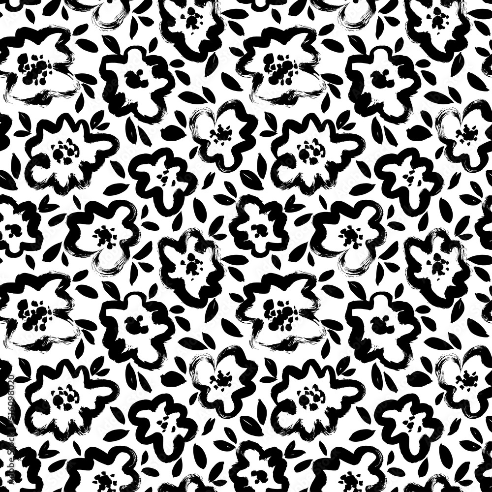 Hand drawn summer floral background. Botanical seamless pattern with bold line simple flowers. Hand drawing childish vector element. Sketch botanical drawing. Poppies, chamomile, peony and daisy Hand drawn summer floral background. Botanical seamless pattern with bold line simple flowers. Hand drawing childish vector element. Sketch botanical drawing. Poppies, chamomile, peony and daisy