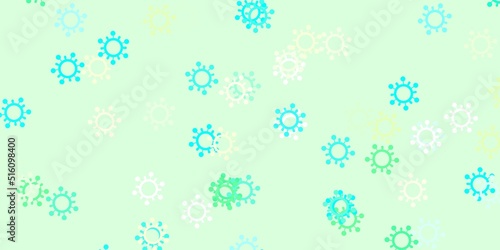 Light blue, green vector backdrop with virus symbols.