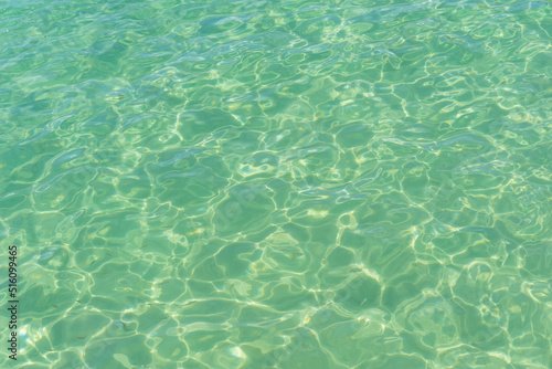Abstract blue turquoise water background with rippled textured and sunlight reflected. Crystal clear water 