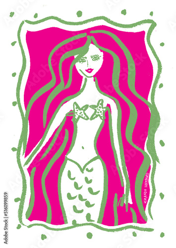 Green Mermaid Pink Sea