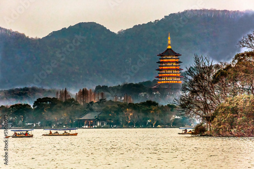 Old Chinese Leifeng Pagoda West Lake Hangzhou Zhejiang China photo