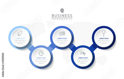 Circular Connection Steps Infographic Template with 5 Element