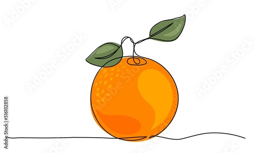 Orange with Leaves Vector Hand Drawn Line Art Drawing. Orange Minimalist Trendy Contemporary Drawing, Perfect for Wall Art, Prints, Social Media, Posters, Invitations, Branding Design.