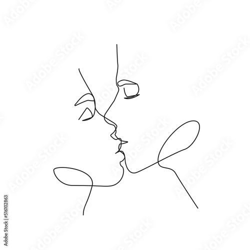 Couple Face Trendy Line Art Drawing. One Line Couple Illustration. Minimalistic Black Lines Drawing. Continuous One Line Abstract Drawing. Modern Scandinavian Design. Vector EPS 10 