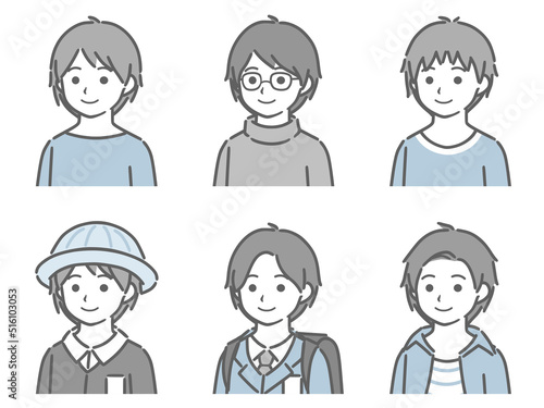 少年の斜め向き上半身セット