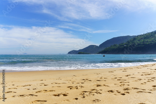 Paisagem da praia de Toque Toque em São Sebastião, litoral norte de São Paulo. Conceito de viagem e turismo. 