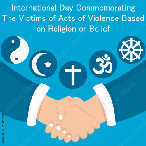 illustration vector graphic of hands shaking each other, displaying religious symbols, perfect for international day, celebrate, religion, greeting card, etc. photo