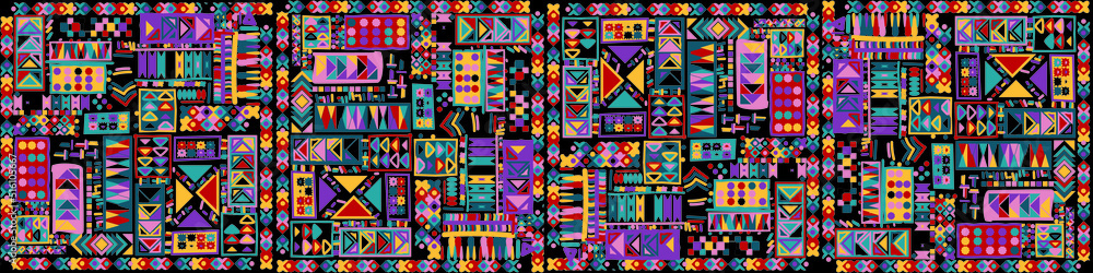 Ethnic carpet with geometric mosaic aztec style stripes on tile. majolica Antique interior,modern rugs,geographic print on kente clot textile.Tribal vector ornament seamless african pattern.multicolor Ethnic carpet with geometric mosaic aztec style stripes on tile. majolica Antique interior,modern rugs,geographic print on kente clot textile.Tribal vector ornament seamless african pattern.multicolor