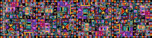 Ethnic carpet with geometric mosaic aztec style stripes on tile. majolica Antique interior modern rugs geographic print on kente clot textile.Tribal vector ornament seamless african pattern.multicolor
