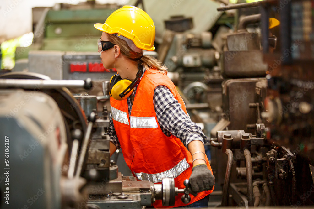 Professional young White female industry engineer worker works in ...